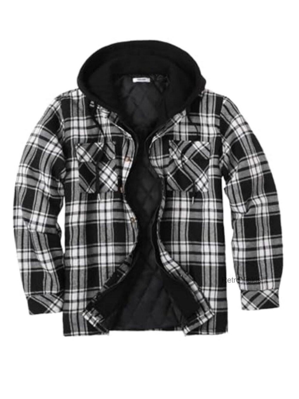 Men's Quilted Lined Flannel Shirt Jacket with Hood - Cotton Blend